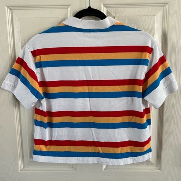 VANS Colorful Striped Cropped Polo Shirt Top Red Yellow Blue Sz Small - Picture 11 of 15